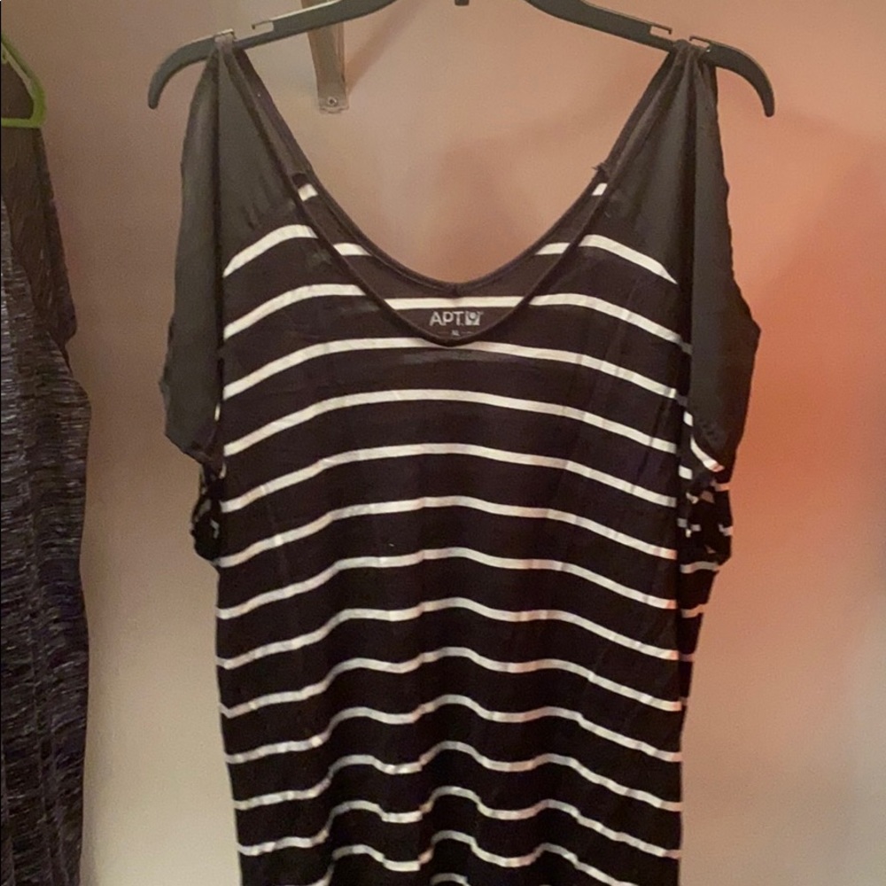 black and white shirt with shoulder cut out